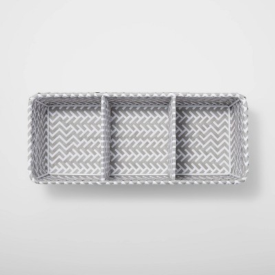 Image of Small Rectangle 3 Compartment Woven Bin Gray/White - Brightroom™