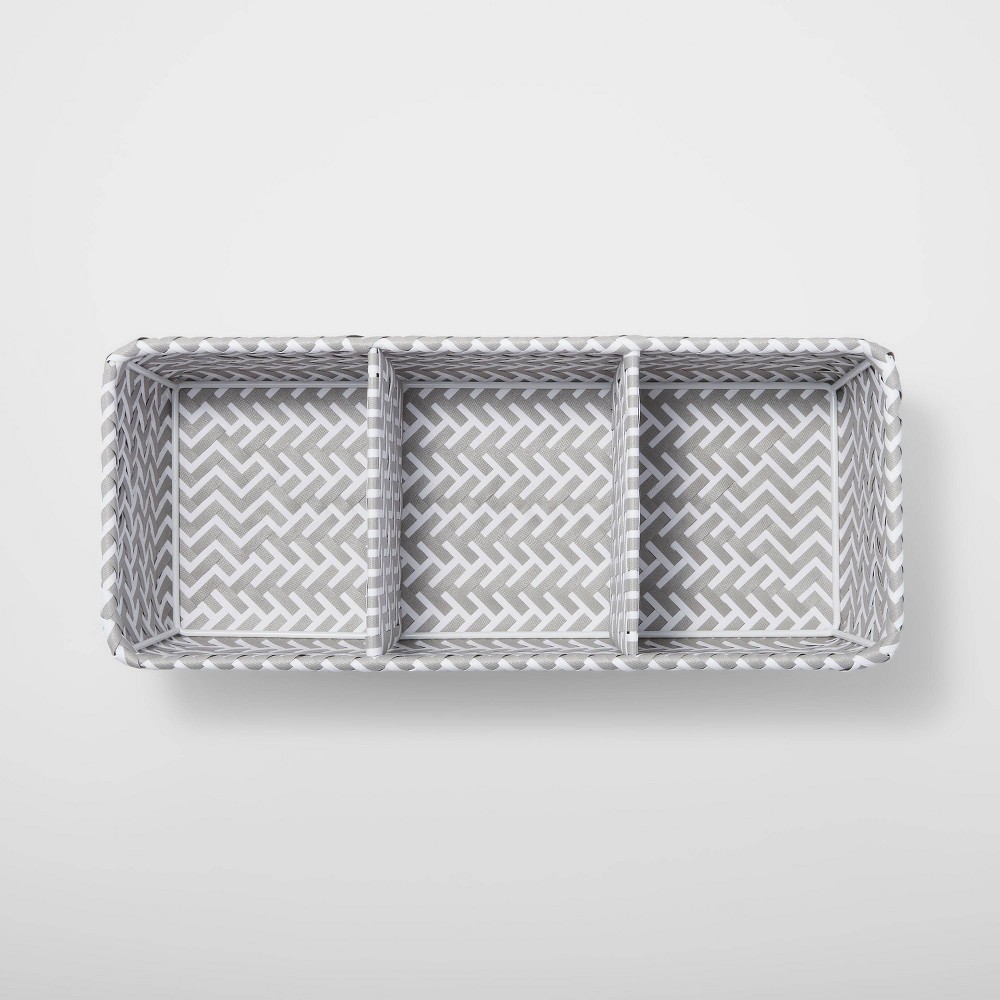 (Case Of 2 pieces) Small Rectangle 3 Compartment Woven Bin Gray/White - Brightroom™