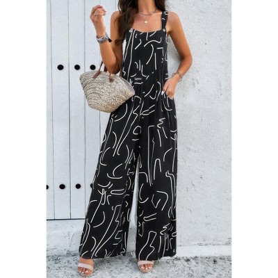 I AM A FASHION JUNKY Geo Print Smocked Sleeveless Pockets Jumpsuit