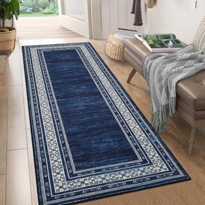 Modern 2'x6' Washable Area Rugs  Geometric Rugs for Living Room Bedroom Boys,Ultra Thin Non Slip Modern Large Accent Carpet Blue - 1 of 4