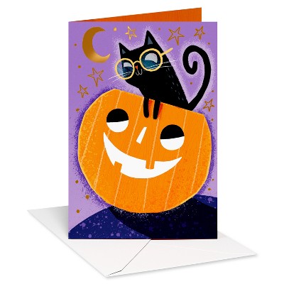 Juvenile Halloween Card Cat with Pumpkin