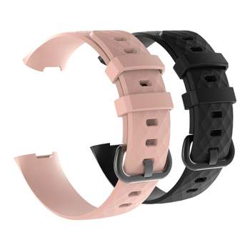 Insten 2-Pack Soft TPU Rubber Replacement Band For Fitbit Charge 4 & Charge 3, Black+Pink