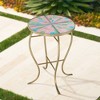 Teal Island Designs Modern Gold Round Outdoor Accent Side Table 14 1/4" Wide Pink Green Mosaic Tabletop for Front Porch Patio House Balcony - 2 of 4