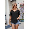 Womens Eyelet  Embroidery Tops Spaghetti Straps Short Sleeve Cold Shoulder Front Knit Casual Summer Lightweight Blouses for Women - 3 of 4