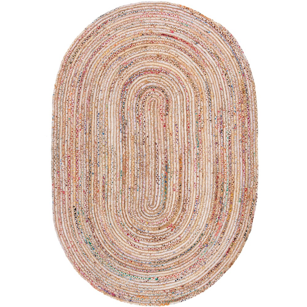 6'x9' Stripe Woven Oval Area Rug Beige - Safavieh