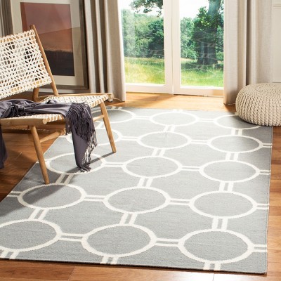 Grey and Ivory Geometric Wool Flat Woven Area Rug