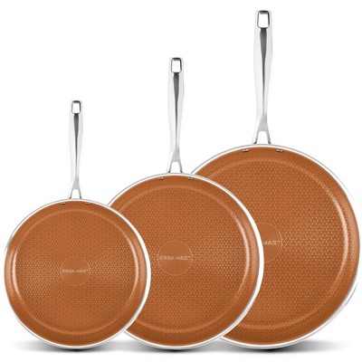 Ceramax 3 Piece Ceramic Stainless Steel Nonstick Fry Pan Set 8” 10” 12” Triply Induction Cookware