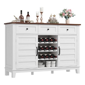 53.5" Farmhouse Buffet Cabinet with Storage, Tall Sideboard with 3 Drawers, Reversible Wine Rack and Adjustable Shelf, Coffee Bar for Dining Room - 1 of 4