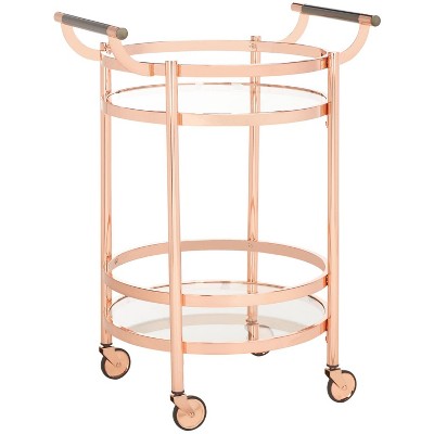 Contemporary Chic Rose Gold & Black Nickel Round Bar Cart with Glass Tiers