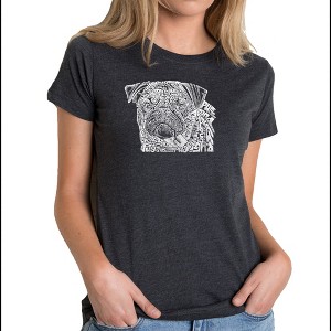 LA Pop Art Women's Premium Blend Word Art T-shirt - Pug Face - 1 of 4