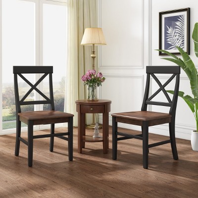 Coolbibila-Dining Chairs Set Of 2, Farmhouse Armless Chairs,  Acacia Wood Dining Chairs, Patio Dining Chairs