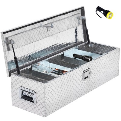 Aluminum Diamond Plate Tool Box 13x13x30 Inch, Heavy Duty Truck Toolbox with Sliding Shelf, Waterproof Truck Storage Organizer Chest Silver