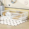 CAVINAS Kids Montessori Bed with Door,Modern Floor Bed with Fence,Twin/Full Size Toddler Bed for Bedroom Playroom,White/Brown - 2 of 4
