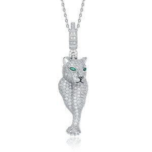 Guili Sterling Silver Rhodium Plated "Cheetah" Spring Ring Pendant with Emerald Cubic Zirconia for a Fierce Appeal and Bold Statement - 1 of 3