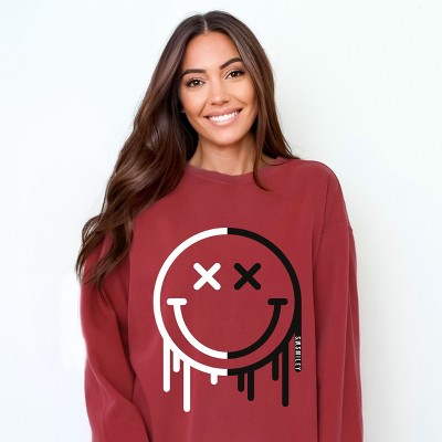 Simply Sage Market S.W.Smiley Black And White Drip Garment Dyed Sweatshirt