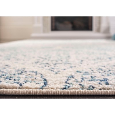 Elegant Cream/Turquoise 5' Square Synthetic Easy-Care Area Rug