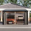 FUFU&GAGA Modern Wall Outdoor Patio Gazebo with Galvanized Steel Hardtop Aluminum Frame, Removable Curtains & Deep Gray Mosquito Netting - 2 of 4