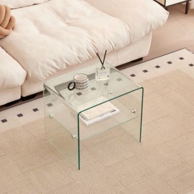 Transparent Glass Side & End Table, Durable Tempered Glass for a Petite End or Small Occasional Table