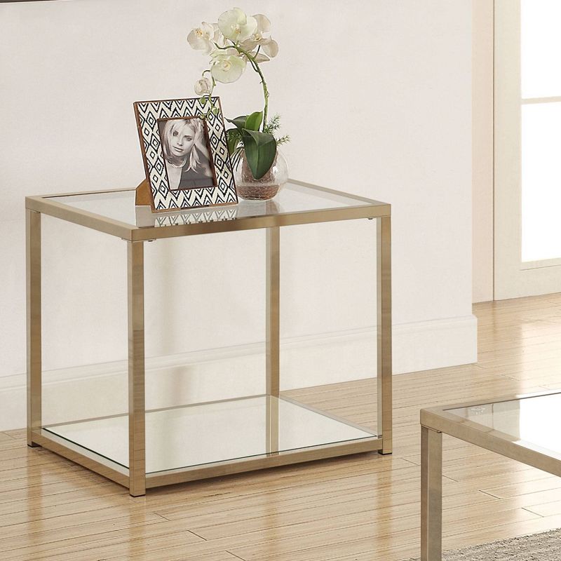 Cora End Table with Glass Top and Mirror Shelf Brass - Coaster, 3 of 5