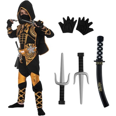 Joyfy Kids' Golden Ninja Costume Set with  Accessories Toys for Kids Kung Fu Outfit Halloween Party
