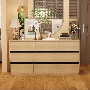 FUFU&GAGA Yellow 9 Drawer Dresser Wooden Textured Glass Dust Panels - 1 of 4
