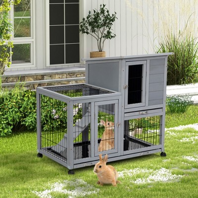 DOMETOUR Detachable Rabbit Hutch with Removable Tray and Rolling Casters