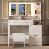 Vanity Desk, Makeup Vanity Table with Mirror & 9 LED Light Bulbs, 4 Large Drawers and 3 Tiers of Open Shelves for Bedroom - 2 of 4