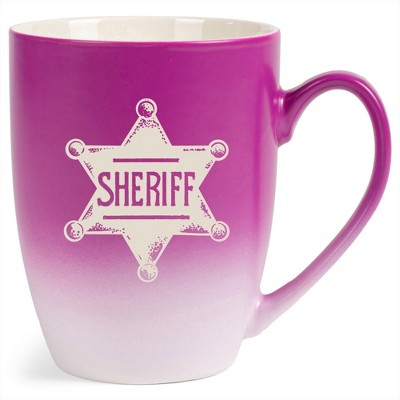 100 North Star Badge 10 Ounce Pink and White Two Toned Ombre, Comfortably Fits Your Hands, Ceramic Tea Coffee Cup Mug, Sheriff
