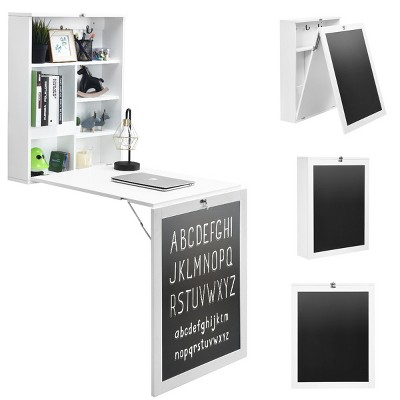 Wall Mounted Table Fold Out Convertible Desk with A Blackboard/Chalkboard White