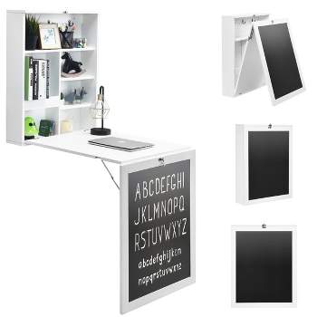 Costway Wall Mounted Table Fold Out Convertible Desk with A Blackboard/Chalkboard Black\Brown\White\Grey