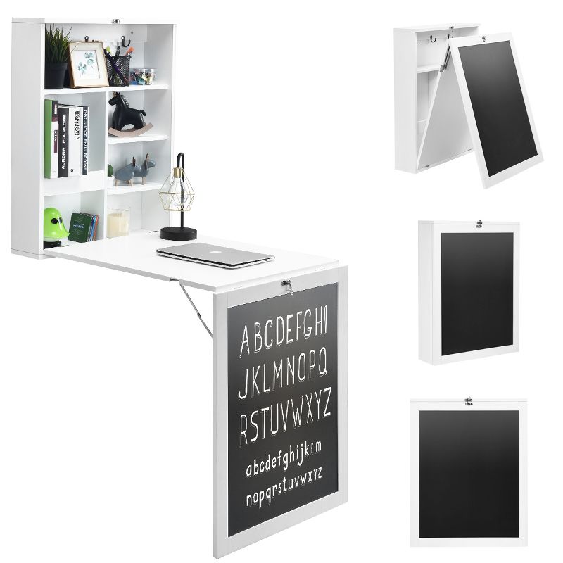 Costway Wall Mounted Table Fold Out Convertible Desk with A Blackboard/Chalkboard Black\Brown\White\Grey, 1 of 11