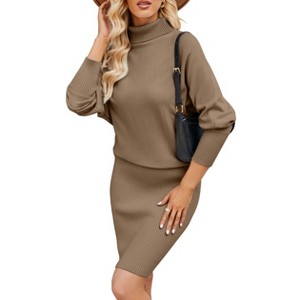 Women's Sweater Dress Long Knitted Dress High Temperament Thin Package Hip High Neck Sweater Dress - 1 of 4