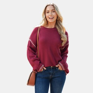 Women's Burgundy Oversized Knit Sweater - Cupshe - 1 of 4