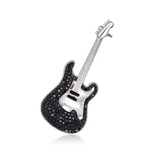 Ross-Simons 1.40 ct. t.w. Black Spinel Guitar Pin/Pendant in Sterling Silver Size 1.50 - 1 of 4