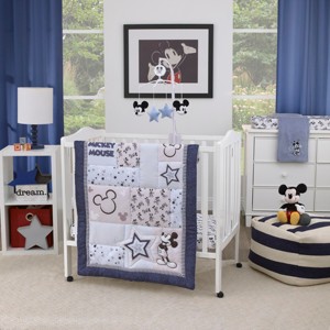 Disney Mickey Mouse Timeless Mickey Gray, White 3 Piece Nursery Mini Crib Bedding Set - Comforter and Two Fitted Mini Crib Sheets - 1 of 4