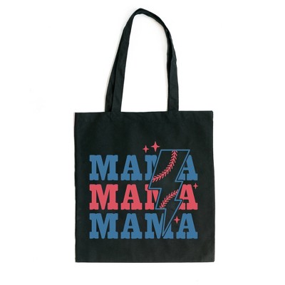 City Creek Prints Baseball Mama Lightning Bolt Canvas Tote Bag - 15x16 - Black