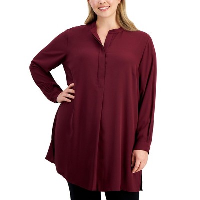 Anne Klein Womens Covered Placket Tunic Blouse