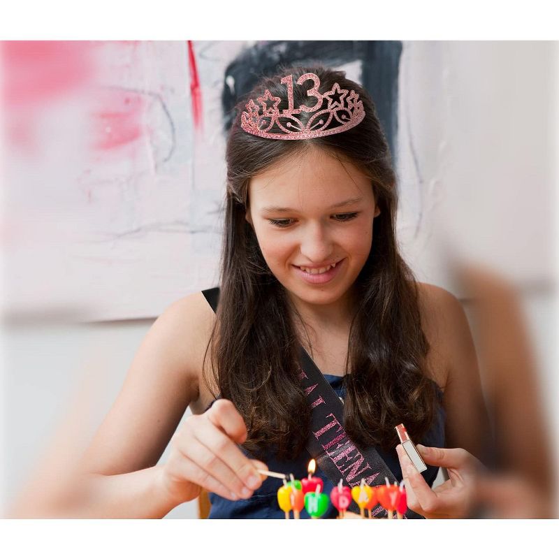 Meant2tobe 13th Birthday Sash and Tiara for Girls - Pink, 3 of 4