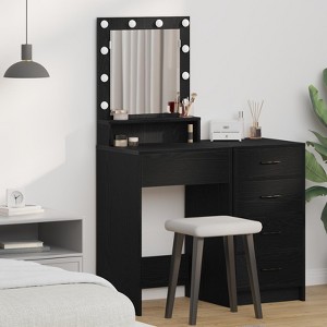 Clihome Modern Dressing Table with Built-in LED, Elegant Vanity Desk with Mirror and Multiple Drawers Storage - 1 of 4