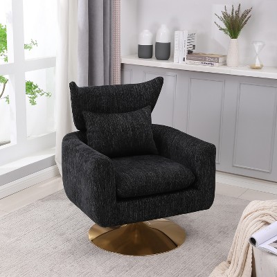 Akoasm Upholstered Fabric Velvet 360 Degree Swivel Accent Sofa Armchair For Living Room & Bedroom-Black