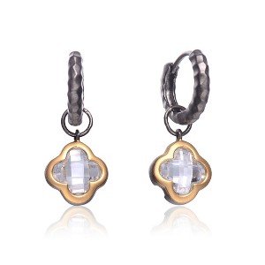 Guili Halloween Gold Overlay Cubic Zirconia Mirror Flower Earrings - 1 of 2