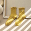 Anna-Kaci Women's 6pk Mustard Crew Socks with Ruffled Cuff and Daisy Embroidery - 2 of 3