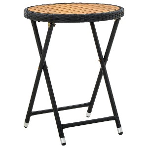 vidaXL Tea Table Black 23.6" Poly Rattan and Solid Acacia Wood - 1 of 4