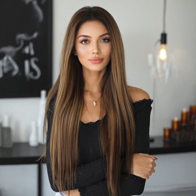Jessie's Wig 30 Inch Straight Wig Synthetic Hair 13x3.5 Lace Wigs Brown Color With Honey Blonde Highlights 1 Pc/Pack