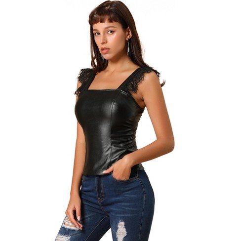 Allegra K Women's PU Faux Leather Bustier Crop Top Gothic Punk Corset  Peplum Top X-Small Black at  Women's Clothing store