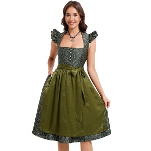 Womens Dress Costumes for Traditional Carnival Halloween Cap Sleeve Jacquard Button Front 2 Piece Dress - 1 of 4