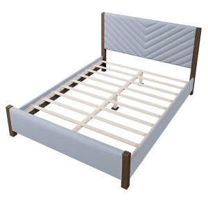 Gulches Modern Mid-Century Queen Upholstered Platform Bed Frame with Tufted Headboard and Solid Wood Legs,No Box Spring Needed,Gray - 1 of 4