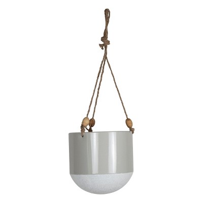 Gray Metal, Rope & Wood Small Hanging Planter - Foreside Home & Garden
