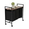 FurnitureR Rolling Laundry Hamper with 3 Removable Bags and Wooden Top Shelf - 32.68'' Wide Vintage Rustic Style Laundry Sorter Basket, Black/Brown - 3 of 4