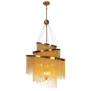 LNC Tracienuri  Modern   Luxury Draped Chain Beaded Chandelier, Polished Gold, 23.6in/31.5in, 7/9/10Light - 1 of 4